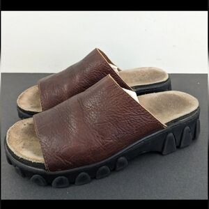Vtg 90s Y2K MIA Leather Chunky Platform Grunge Boho Slide Sandal Brown Fits 8